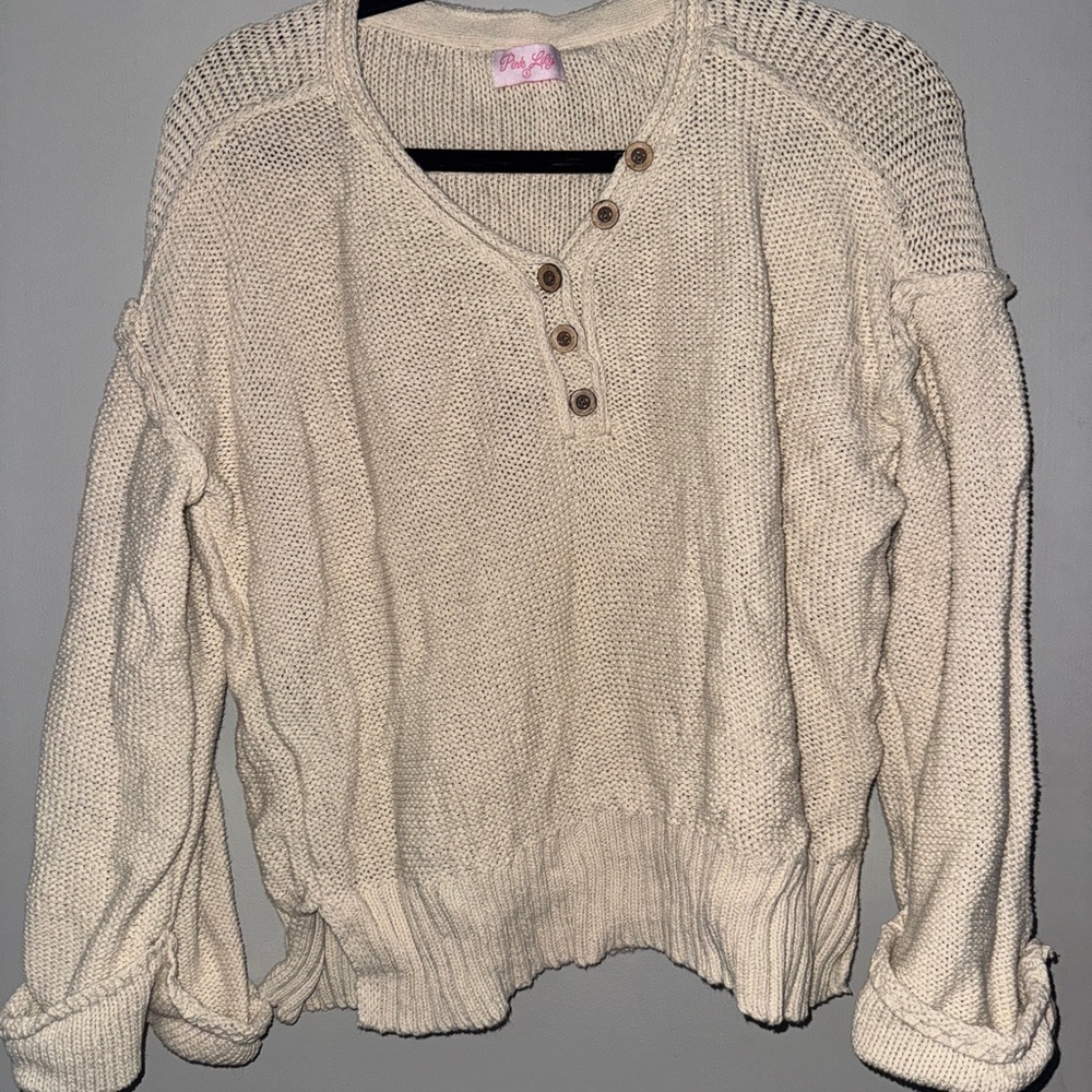 Pink Lily Cream Knit Sweater